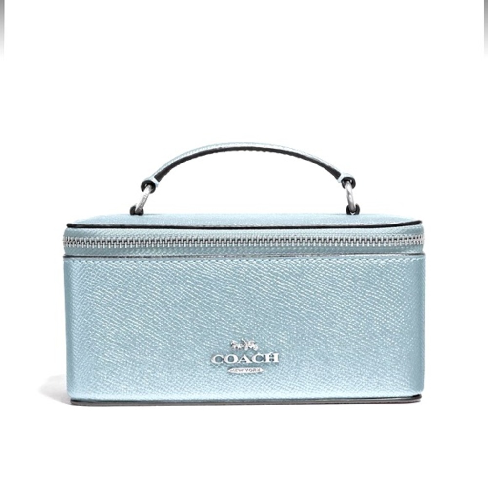 Coach Vanity Case Handled Zip Jewelry Travel Box Blue Metallic - Picture 4 of 14
